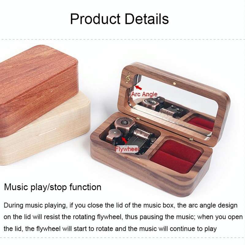 Wooden Music Box with Ring Storage Function, Spec: J280
