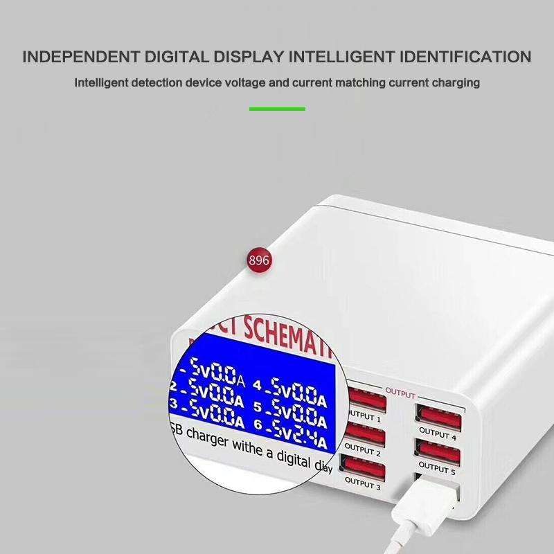 896 40W QC 3.0 6 USB Ports Fast Charger with LCD Digital Display, EU Plug(White)