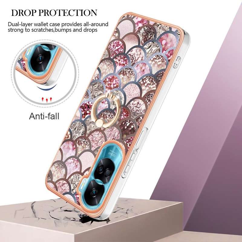 For Honor 90 Lite 5G Electroplating IMD TPU Phone Case with Ring(Pink Scales)