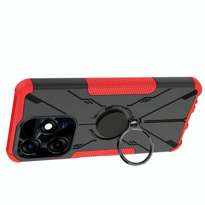 For Tecno Spark 10C Armor Bear Shockproof PC + TPU Phone Case with Ring(Red)