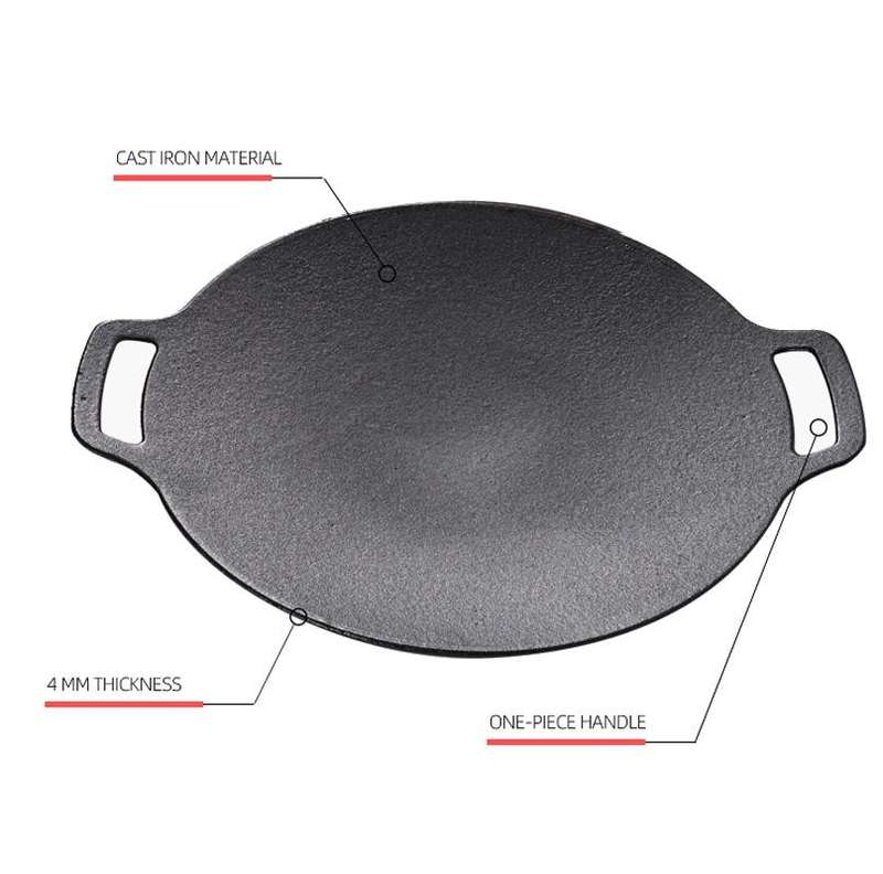 Outdoor Camping BBQ Cast Iron Grill Pan,Style: Baking Pan+Net+Hemp Rope