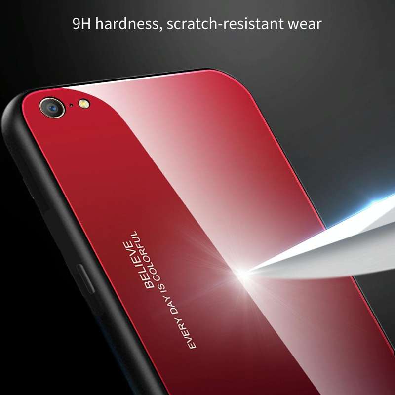 For OPPO A57 / A39 Gradient Color Glass Case(Red)