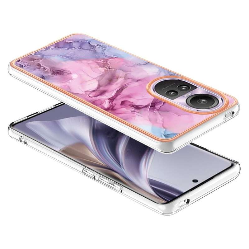 For OPPO Reno10 Pro 5G Global Electroplating Marble Dual-side IMD Phone Case(Pink 013)