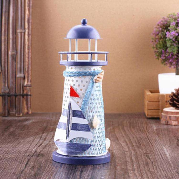 Creative Mediterranean Style Iron Handmade Flash Lighthouse, Random Style Delivery, Size: 18.5*7.5cm