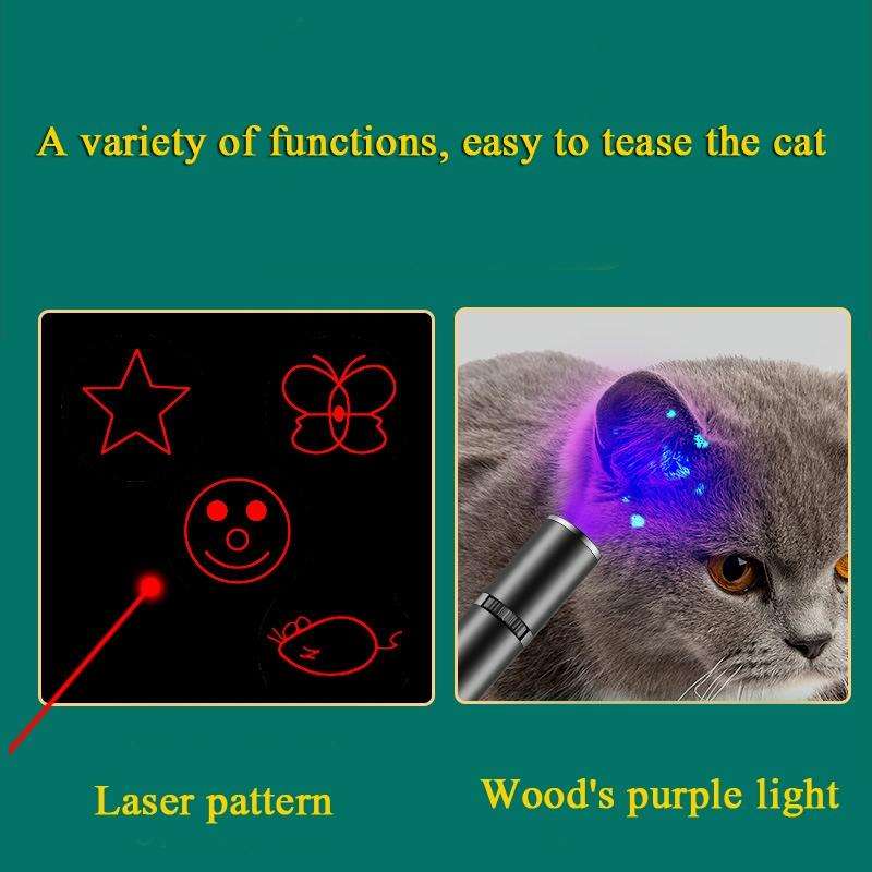 USB Rechargeable Laser Pattern Funny Cat Flashlight With Woods Purple Light Detection Lamp(Black)
