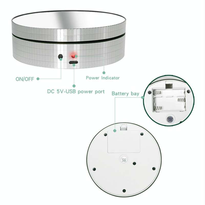 12cm 360 Degree Rotating Turntable Mirror Electric Display Stand Video Shooting Props Turntable, ...
