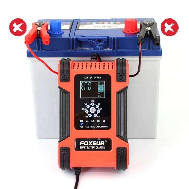 FOXSUR 12A / 12V / 24V Car / Motorcycle 7-stage Lead-acid Battery AGM Charger, Plug Type:UK Plug(...