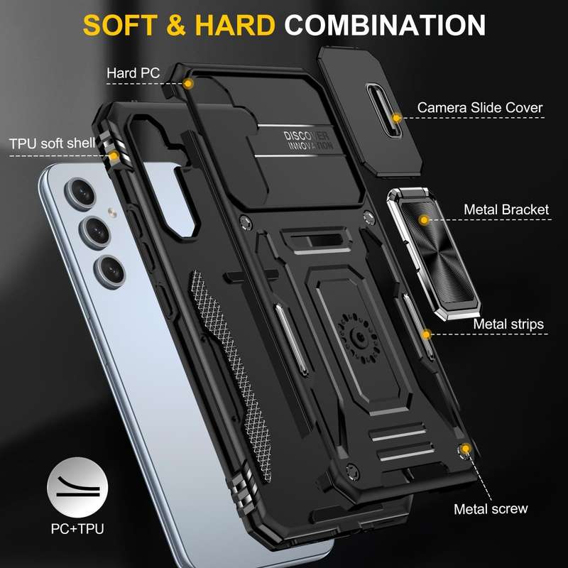 For Samsung Galaxy A54 Armor PC + TPU Camera Shield Phone Case(Black)