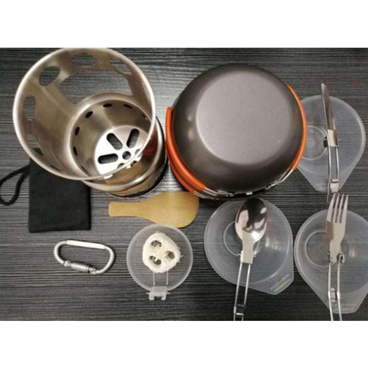 Outdoor Hiking Camping Wood Stove Set With Cutlery(Fruit Green Handle)