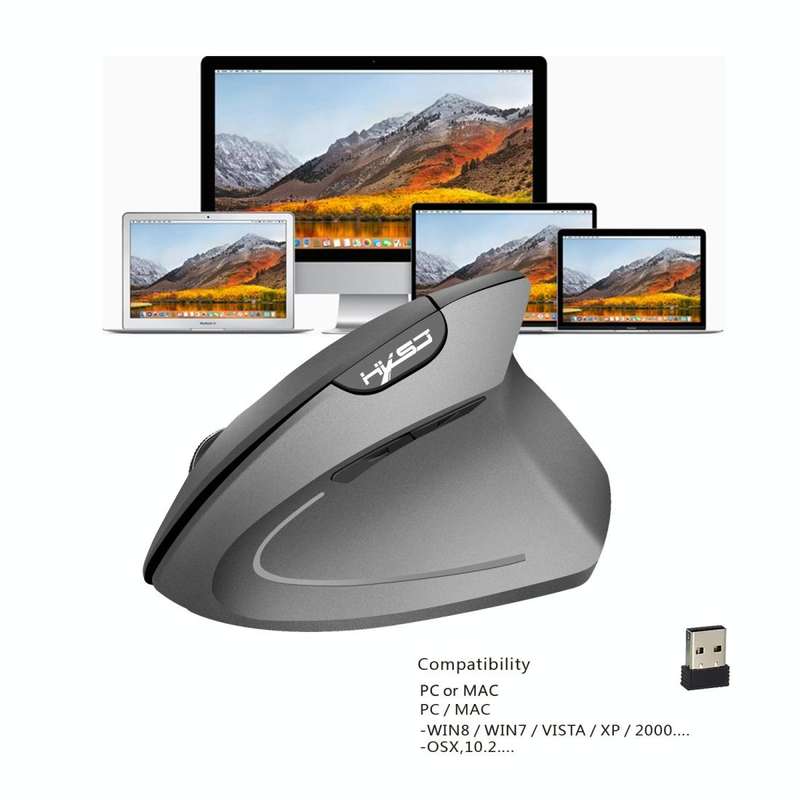 HXSJ T24 6 Buttons 2400 DPI 2.4G Wireless Vertical Ergonomic Mouse with USB Receiver(Grey)