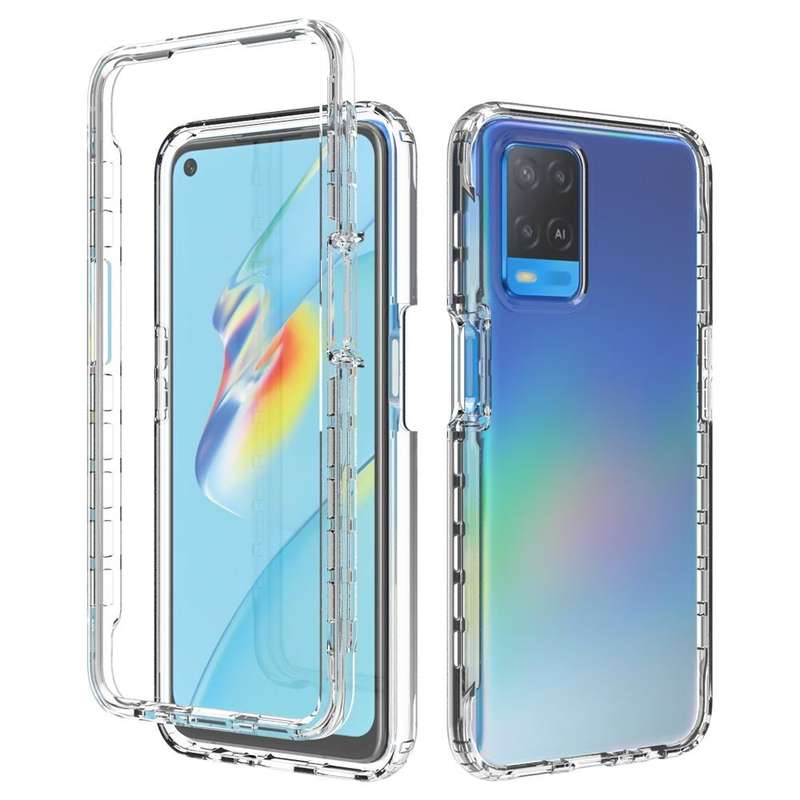 For OPPO A54 4G Shockproof High Transparency Two-color Gradual Change PC+TPU Candy Colors Phone P...