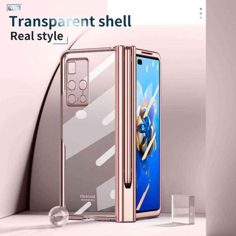 For Huawei Mate X2 Full Body Electroplating Hinge Phone Case with Stylus(Pink)