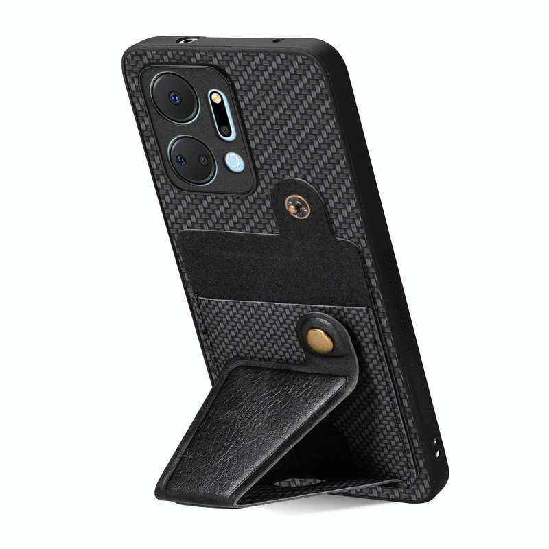 For Honor X7A Carbon Fiber Wallet Flip Card K-shaped Holder Phone Case(Black)