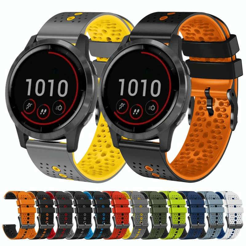For Garmin vivoactive 4 22mm Perforated Two-Color Silicone Watch Band(Black+Grey)