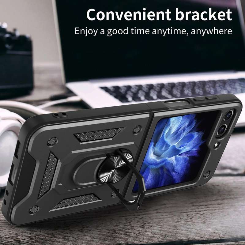 For Samsung Galaxy Z Flip5 Armor Magnetic Bracket TPU+PC Phone Case(Black)