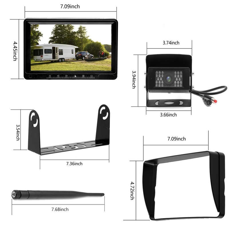 K0232 7 inch 140 Degrees Wide Angle HD Car Rear View Backup Dual Cameras Rearview Monitor Split S...