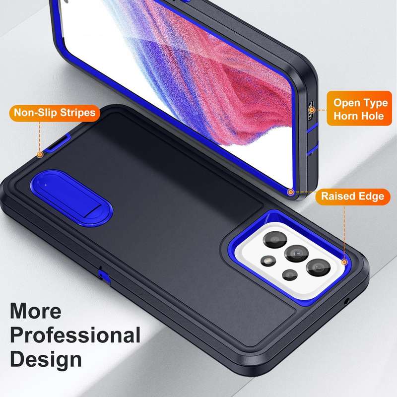 For Samsung Galaxy A53 3 in 1 Rugged Holder Phone Case(Dark Blue+Sapphire Blue)