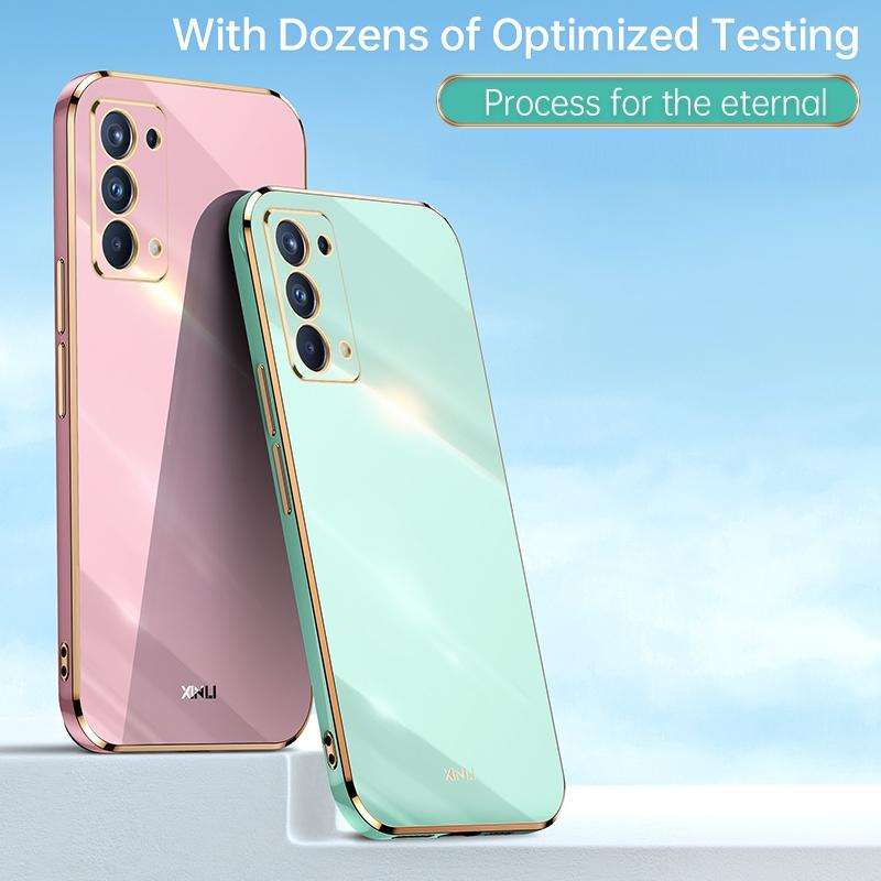 For OPPO Reno5 4G XINLI Straight 6D Plating Gold Edge TPU Shockproof Case(Celestial Blue)