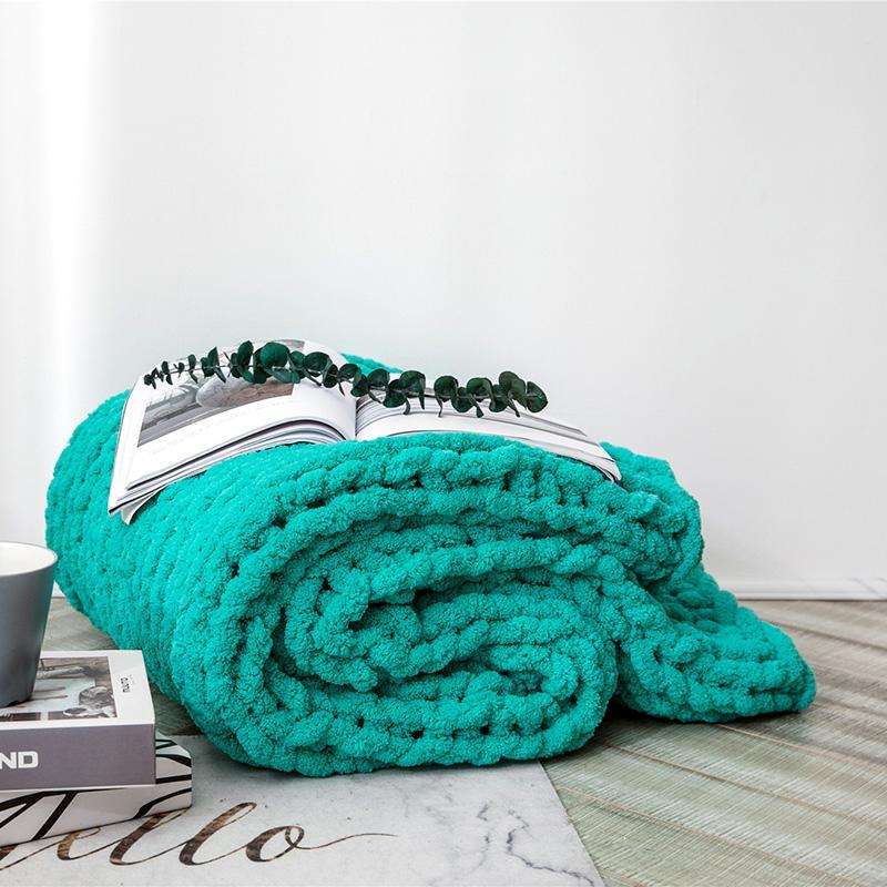 Handmade Thick Wool Knitted Blanket Sofa Chenille Stick Knitted Blanket, Size: 130 x 160 CM(Green)