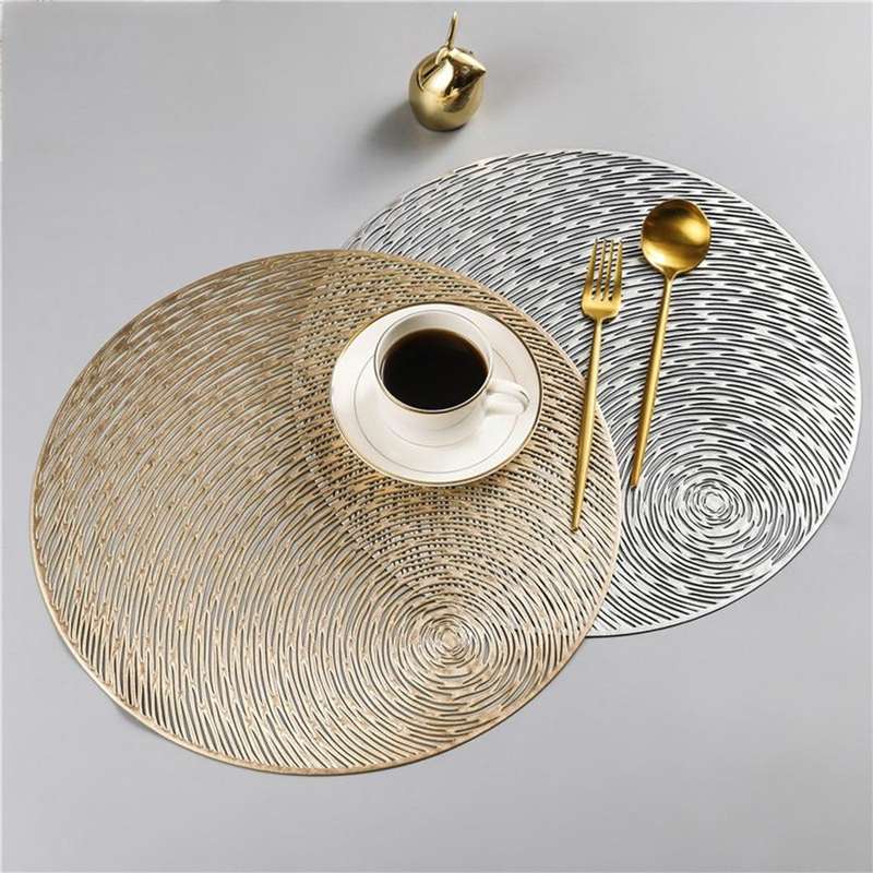 2 PCS Fashion Round Hollow Placemats PVC Table Mats Coffee Cup Pad(Gold)