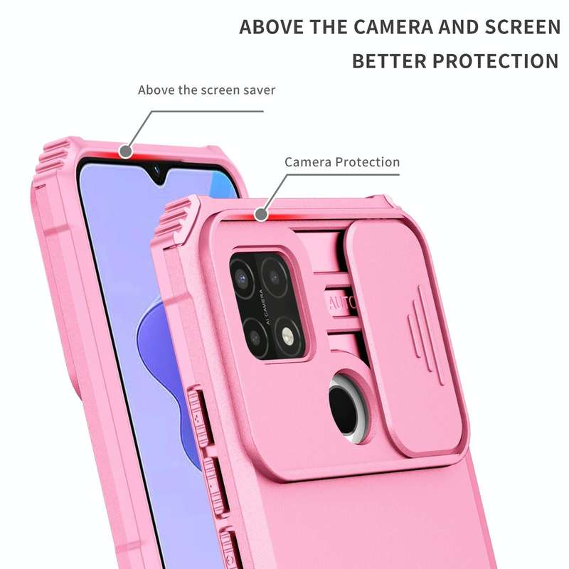 For OPPO A15 Stereoscopic Holder Sliding Camshield Phone Case(Pink)