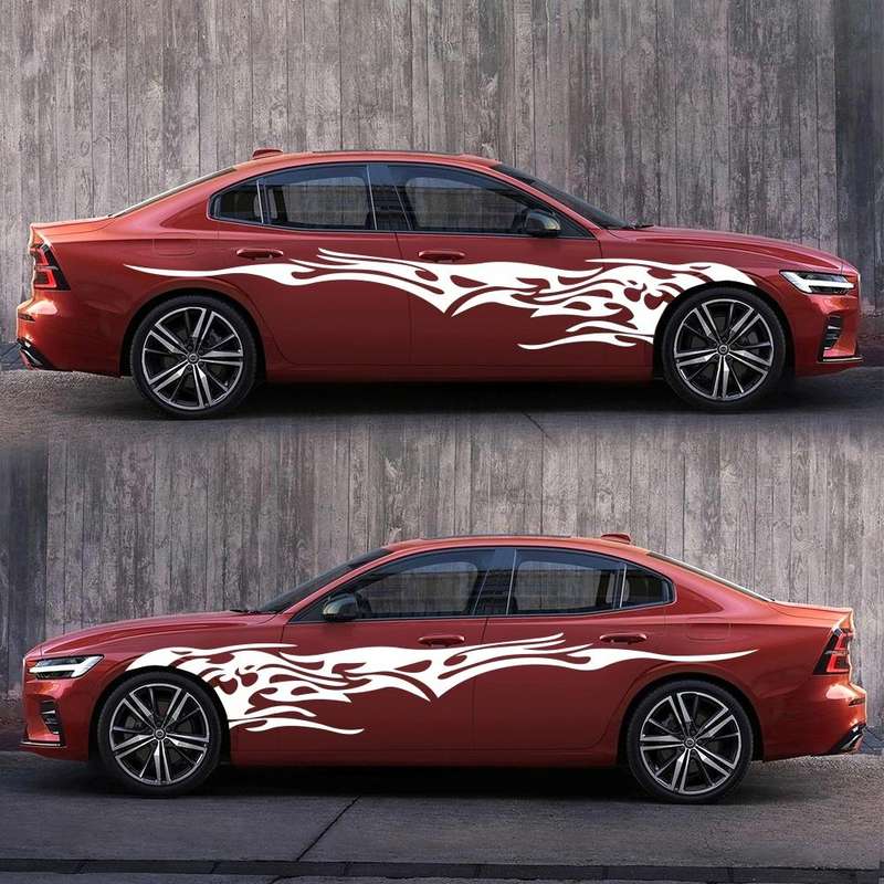 2 PCS/Set D-144 Fire Element Pattern Car Modified Decorative Sticker(White)