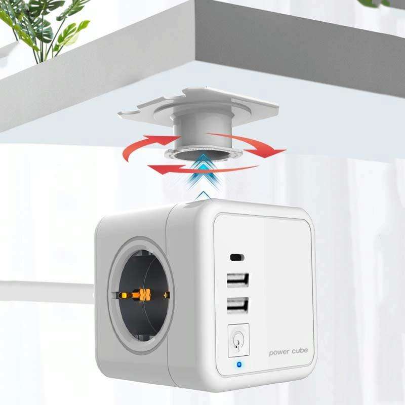 Creative Power Cube Socket Conversion Socket, EU Plug 1.5m Blue+U+ Switch