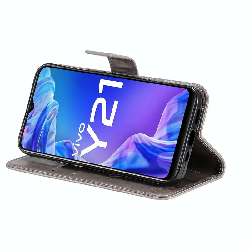 For vivo Y21/Y21s/Y33s Tree & Cat Embossing Pattern Horizontal Flip PU Leather Case with Holder &...