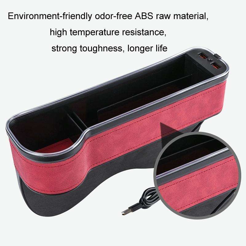 Car Central Control Seat Gap Storage Box with Dual USB Ambient Lights, Color: Suede Coffee Princi...