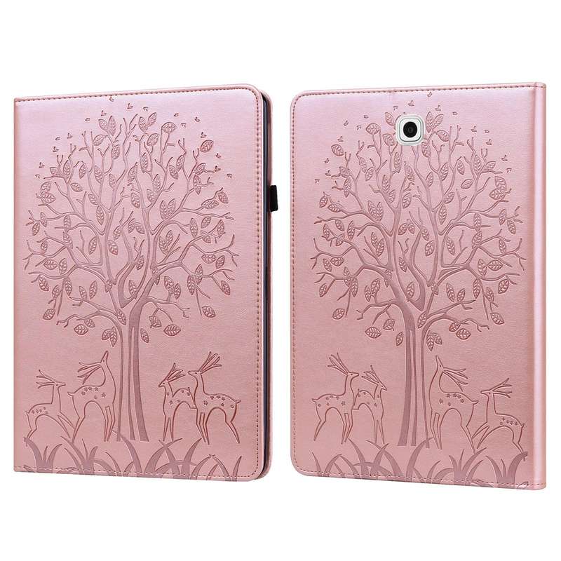 For Samsung Galaxy Tab S2 9.7 Tree & Deer Pattern Pressed Printing Horizontal Flip PU Leather Cas...