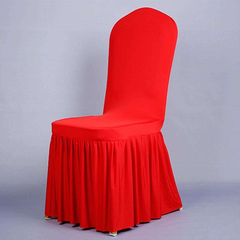 Pleated Skirt Hem Stretch One Piece Chair Cover Hotel Restaurant Wedding Chair Cover(Red)