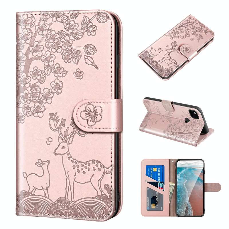 For Google Pixel 4a Sika Deer Embossing Pattern Horizontal Flip PU Leather Case with Holder & Car...