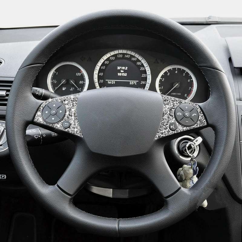 For Mercedes-Benz C-class W204 2007-2010 Car Steering Wheel Buttons Diamond Decorative Sticker, L...