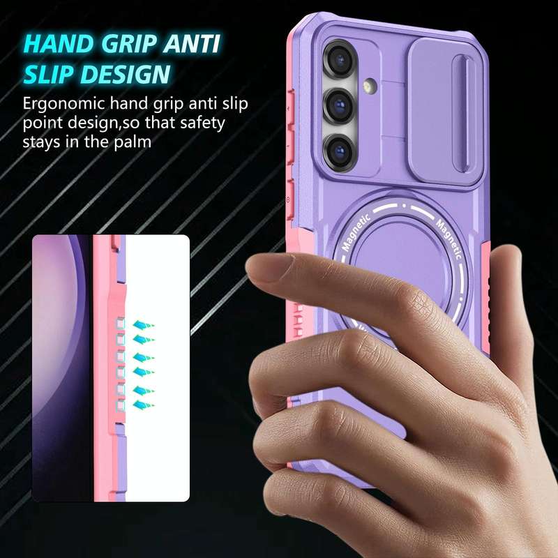 For Samsung Galaxy S23 FE 5G Sliding Camshield Magsafe Holder TPU Hybrid PC Phone Case(Pink Purple)