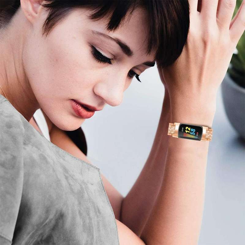 For Fitbit Charge 5 Diamond Stainless Steel Watch Band(Colorful)