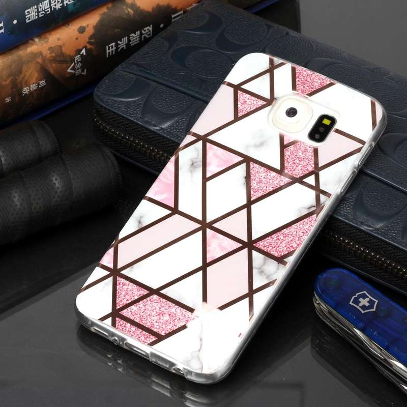 For Galaxy S6 Plating Marble Pattern Soft TPU Protective Case(Pink)