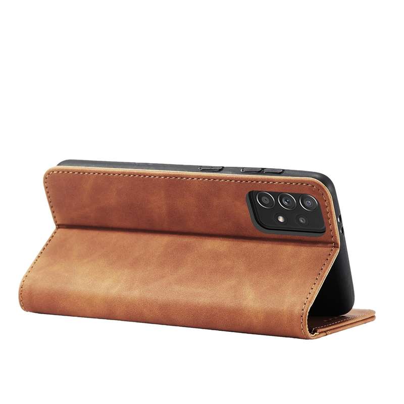 For Samsung Galaxy A52 Skin-feel Calfskin Texture Magnetic Dual-Fold Horizontal Flip Leather Case...