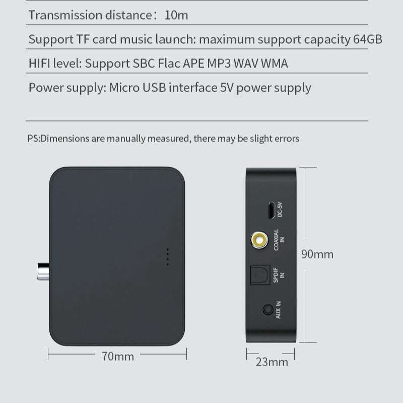 T6 Bluetooth 5.0 Computer TV Transmitter Fiber coaxial AUX Multifunction TF Card HiFI Bluetooth A...