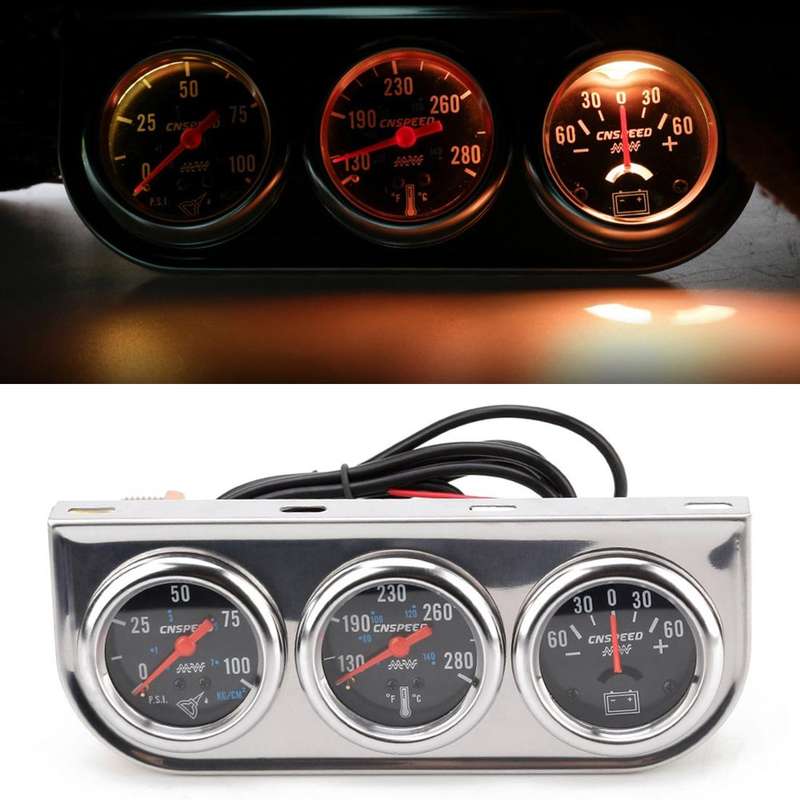 52mm 12V Universal Car Modified Triple Meter 3 in 1 Gauge Oil Press Gauge + Water Temperature Gau...