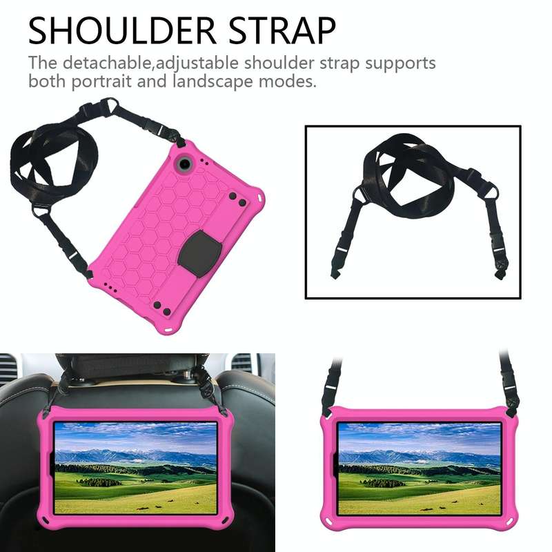 For Samsung Galaxy Tab A9 8.7 X110/X115 Honeycomb EVA Hybrid PC Tablet Case with Strap(Rose Red+B...