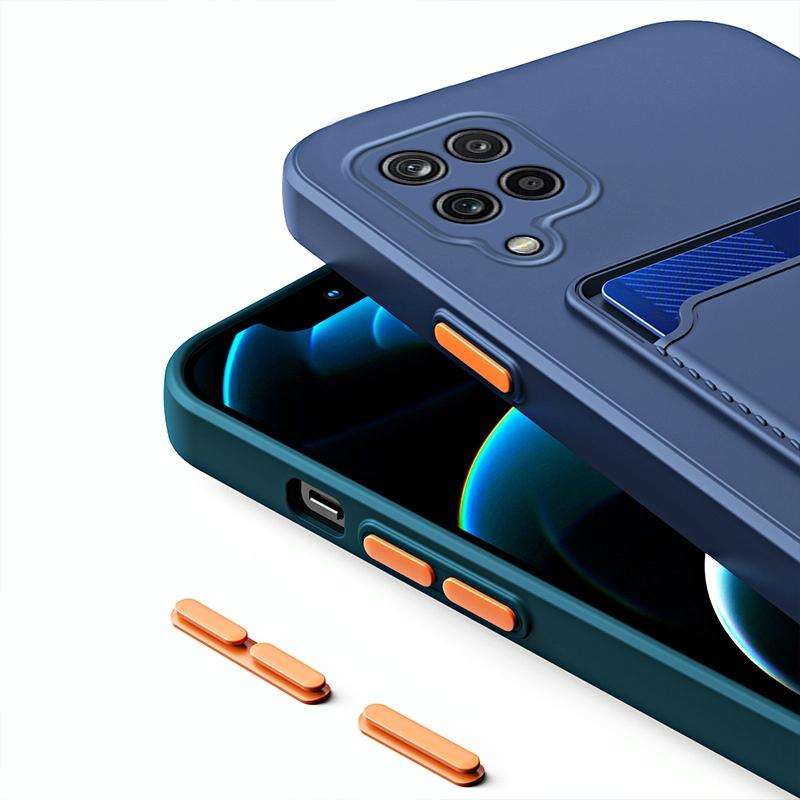 For Samsung Galaxy A22 5G Skin Feel Card TPU Contrast Color Button Phone Case(Dark Green)