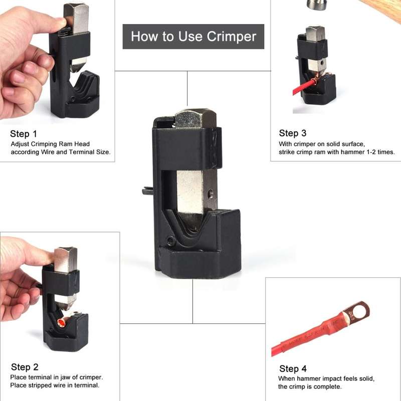 Car Battery Cable Hammer Crimper Hammer Lug Crimper Tool Pliers with T2 Copper 2 x 5/16 Heavy-dut...