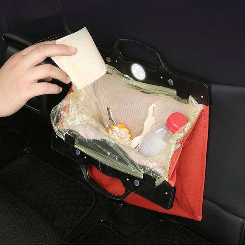 Car Multi-functional Hanging Front Trash Can with LED Light, 32 x 28cm (Coffee)