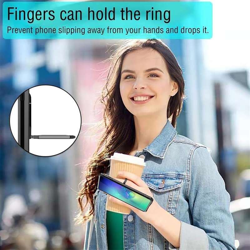 For Galaxy S10 Carbon Fiber Protective Case with 360 Degree Rotating Ring Holder(Black)