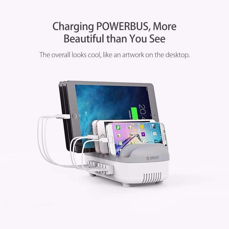 ORICO DUK-10P 120W 10 USB Ports Smart Charging Station with Phone & Tablet Stand, EU Plug(White)