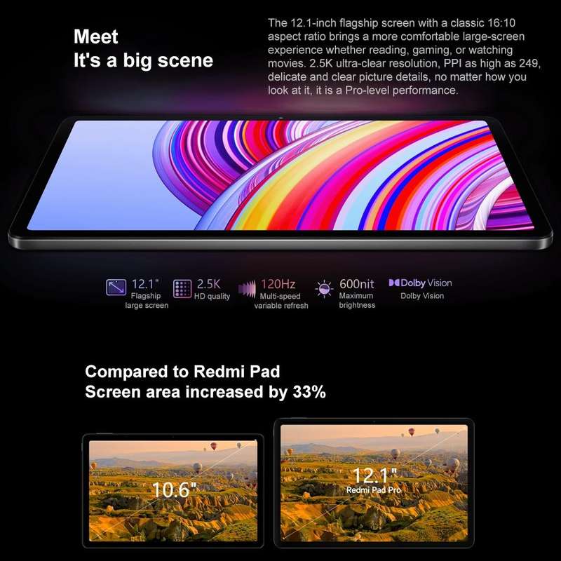 Xiaomi Redmi Pad Pro 12.1 inch Tablet PC, 8GB+256GB, HyperOS Qualcomm Snapdragon 7s Gen2 Octa Cor...