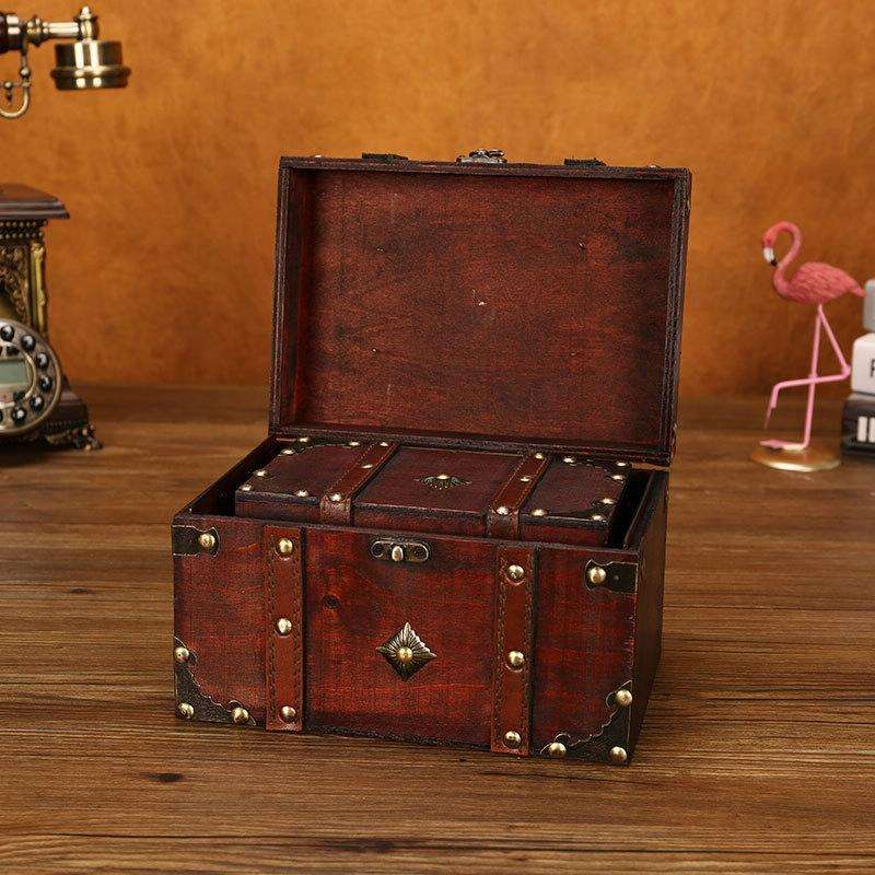 Wooden Square Vintage Jewelry Storage Box Indoor Shooting Props,Specification 6266 Large