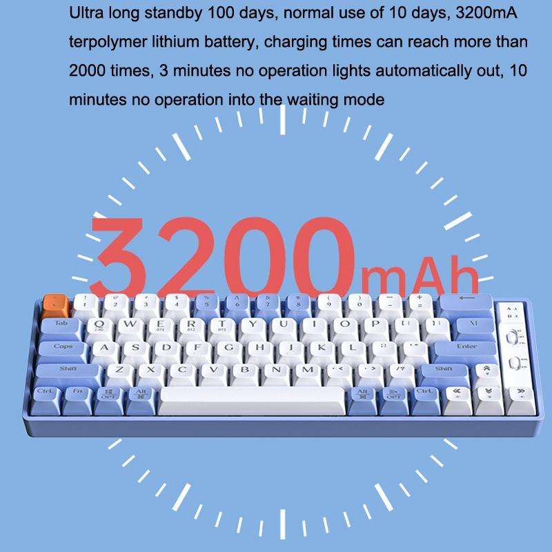 LANGTU GK65 65 Keys Wireless / Bluetooth / Wired Three Model Game Mechanical Keyboard, Cable Leng...