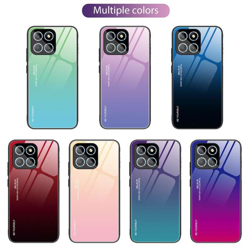 For Honor X8 Gradient Color Glass Phone Case(Green Cyan)