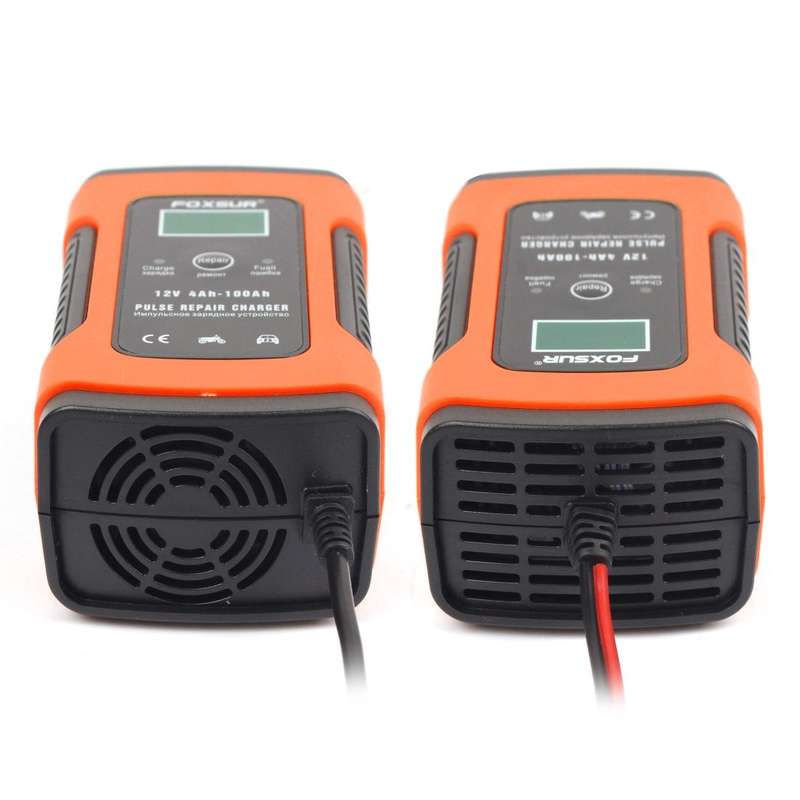 FOXSUR 12V 6A Intelligent Universal Battery Charger for Car Motorcycle, Length: 55cm, EU Plug(Red)